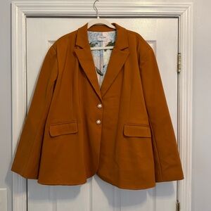 PWR WMN | Women's Dark Orange Blazer Suit Jacket 3XL Cotton Blend Pearl Buttons